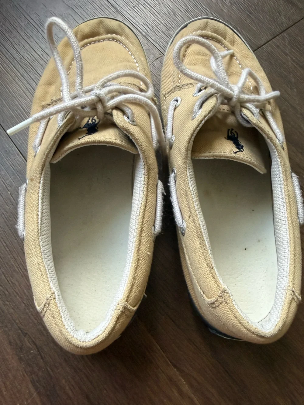 Polo Ralph Lauren Beige Khaki Canvas Boat Shoes Loafers Navy Pony Logo Size 3Y